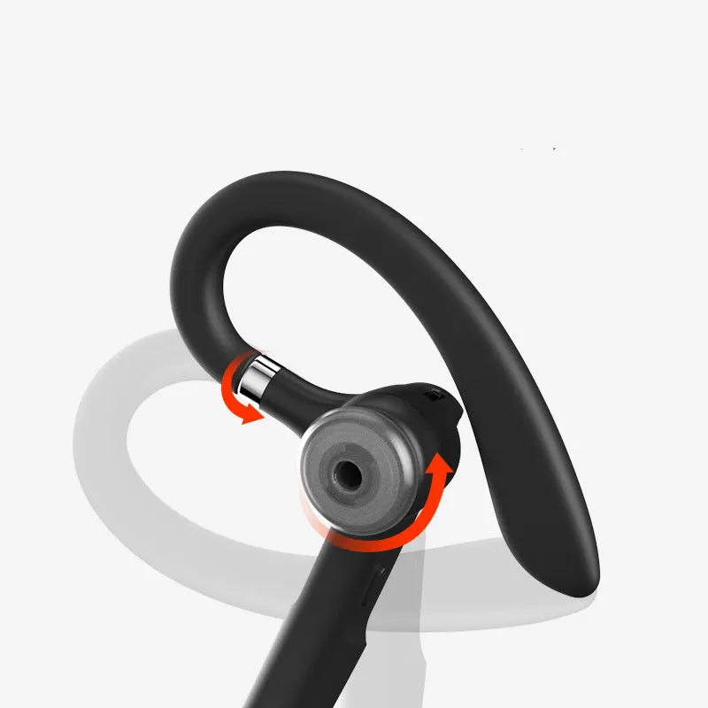 Black mono Bluetooth headset with hanging ear design showing single earpiece