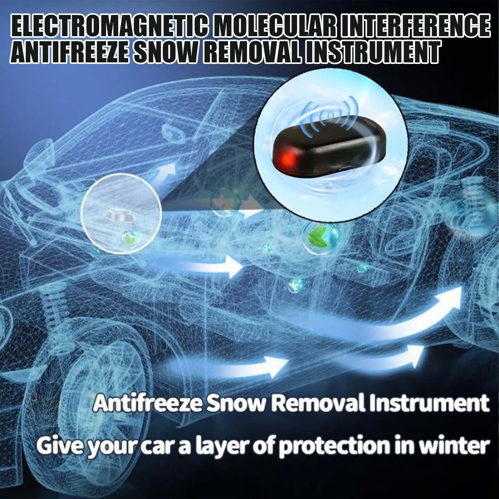 Black car deicer with special glass for snow removal, measuring 5cm
