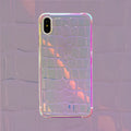 Silver glossy laser-effect silicone back cover case for iPhone with lanyard hole.