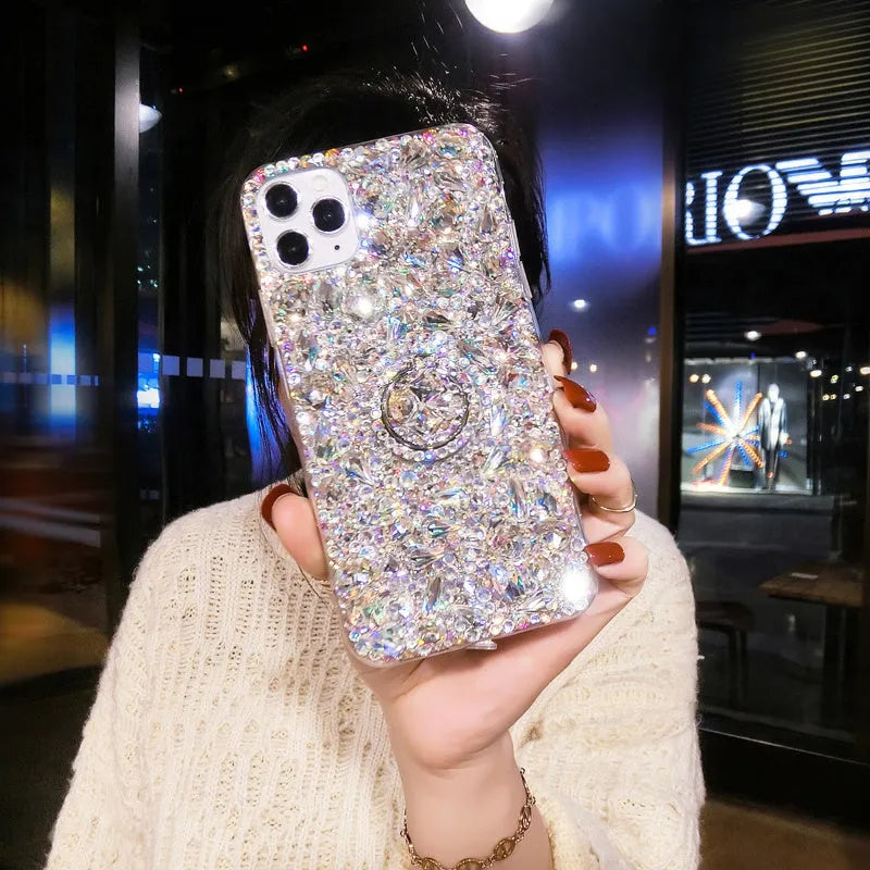 Luxury colour diamond acrylic phone case with bracket for Samsung Galaxy phones.