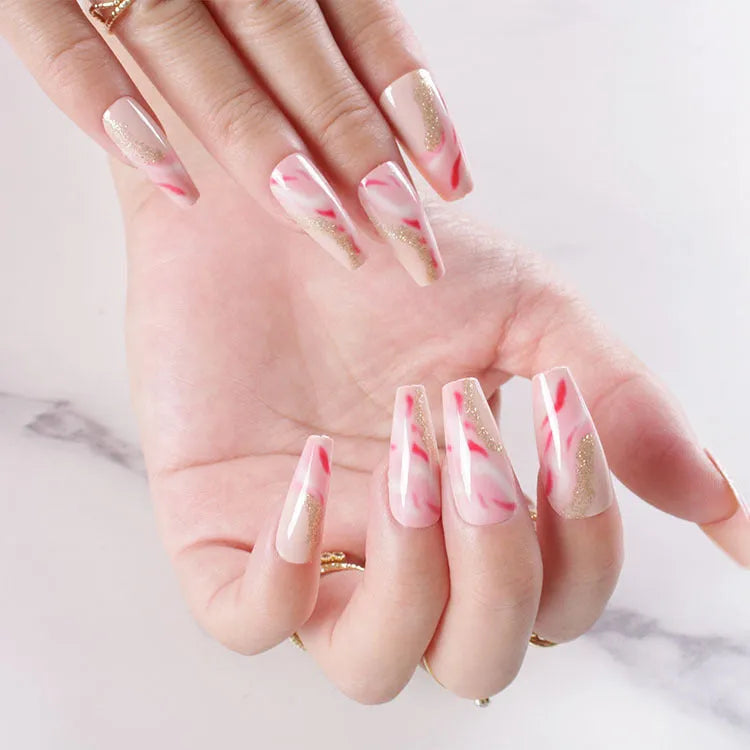 One Second Wearable Manicure press on nails showing rose, tulip, leopard and XINGX designs in blush colours