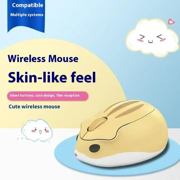 Hamster wireless mute mouse in grey, pink, or yellow with Bluetooth connectivity and compact size