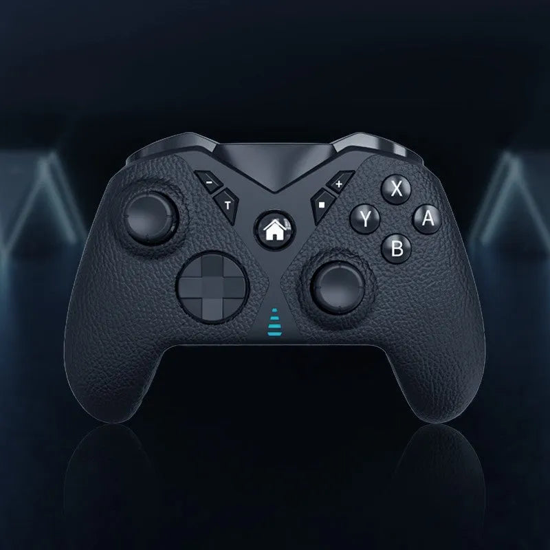 Black wireless game controller with leather pattern texture, dimensions 171x67x136mm