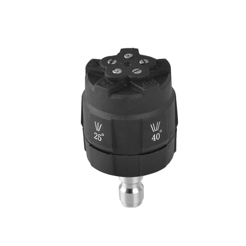 Five-in-one high-pressure water gun nozzle showing five spray patterns and insulation displacement connection
