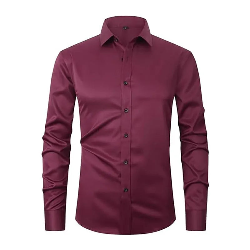 Men's stretch long sleeve work shirt in polyester fabric, showing size range and colour styles like 2-706