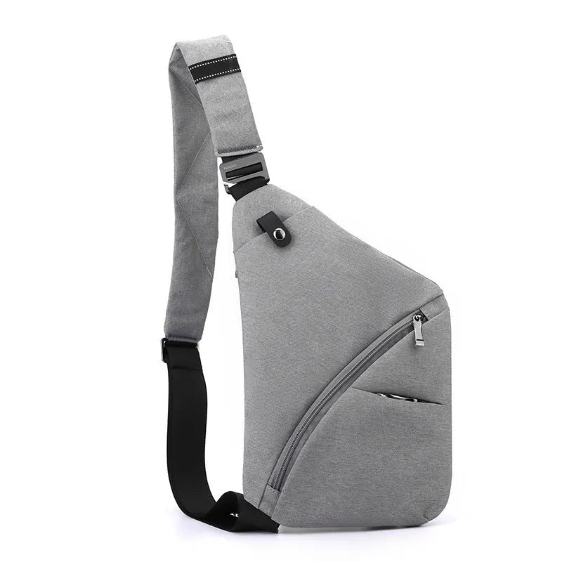 Men's grey Oxford cloth one-shoulder chest bag with urban design and letter print accents