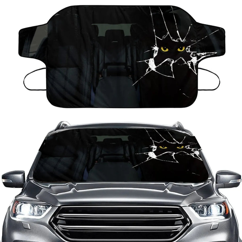 Universal car snow protection cover with aluminium fabric and lanyard installation system