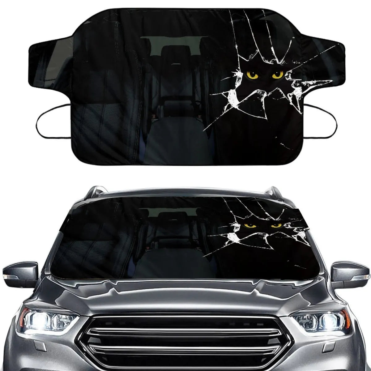 Universal car snow protection cover with aluminium fabric and lanyard installation system