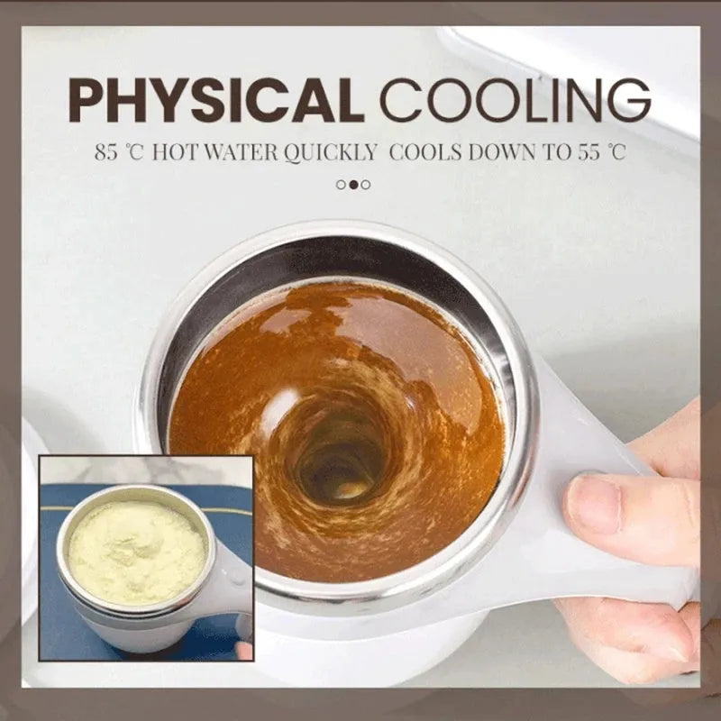 White rechargeable automatic magnetic stirring cup with stainless steel interior