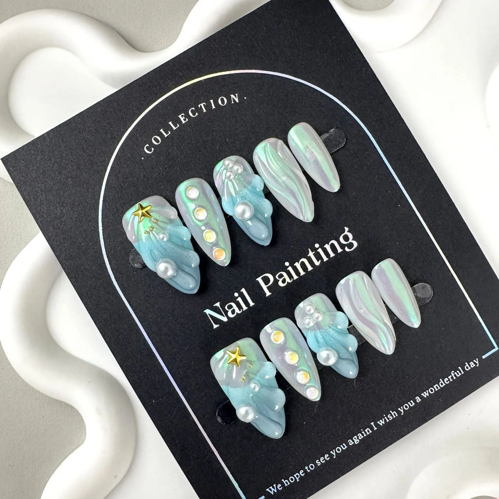 HAILANG blue shell nail stickers set with summer design in plastic wearable armour