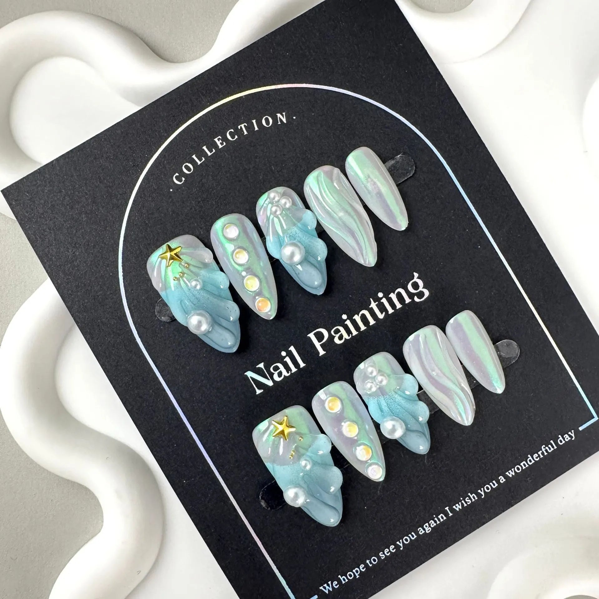 HAILANG blue shell nail stickers set with summer design in plastic wearable armour