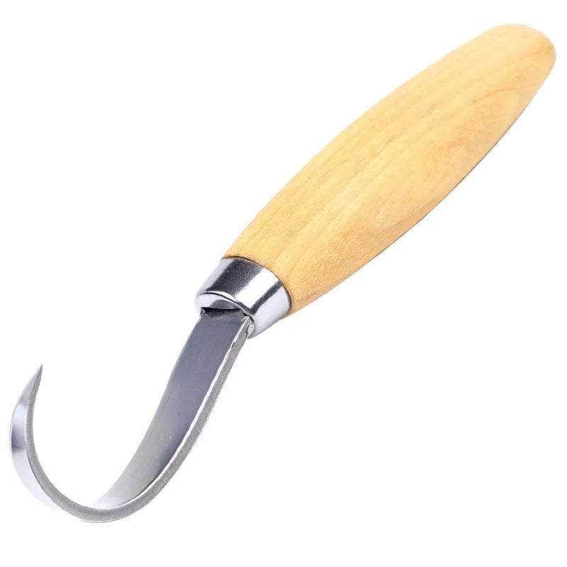 Curve carving knife with wood handle and stainless steel blade for hardwood carving