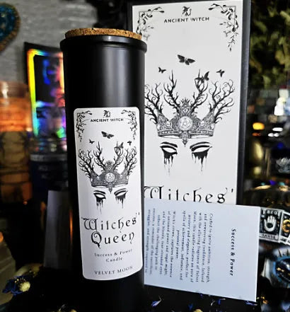Hand-made crow wishing candle, 21cm tapered edible soy wax with ebony fragrance in glass container