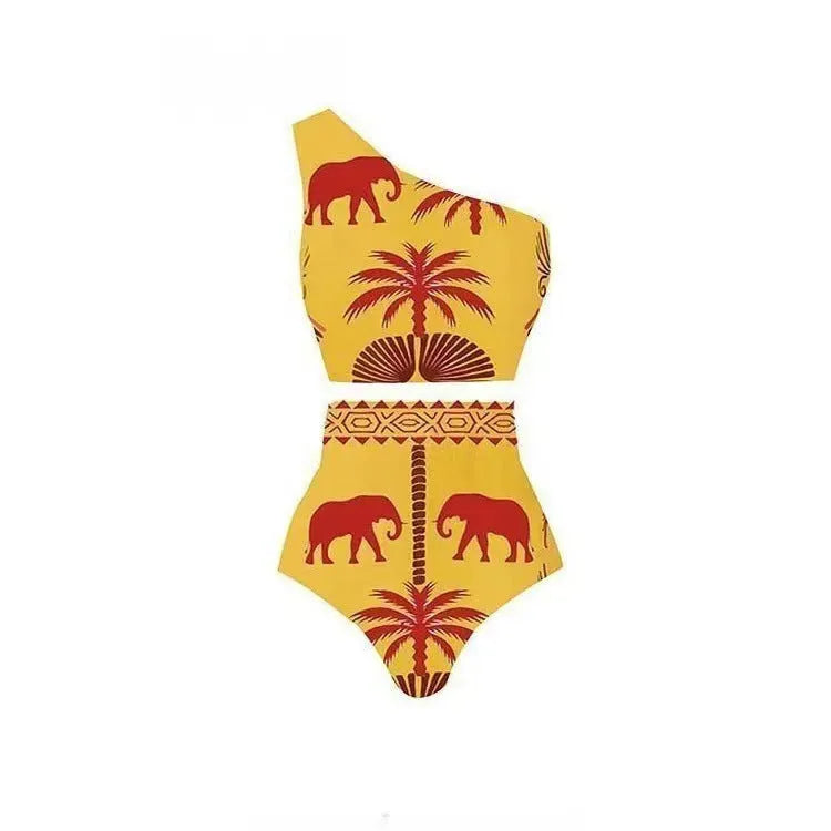 Women's black one-piece swimsuit made from polyester with a lining, shown on a model.