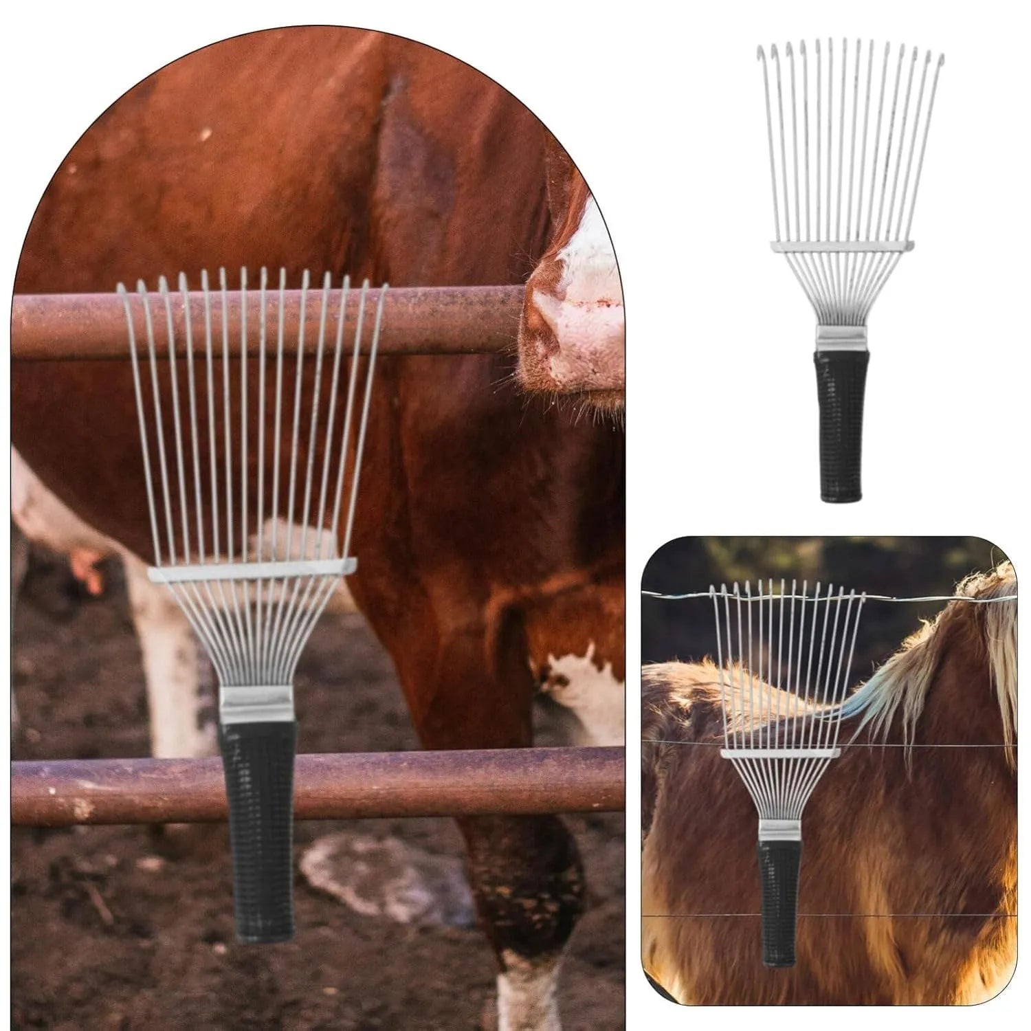Stainless steel dematting brush rake comb for pet grooming, measuring 33x12cm with smooth teeth