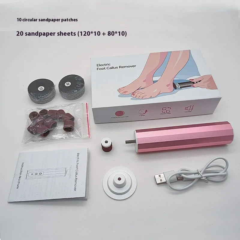 Household callus trimmer with USB cable and grinding wheels for foot exfoliation