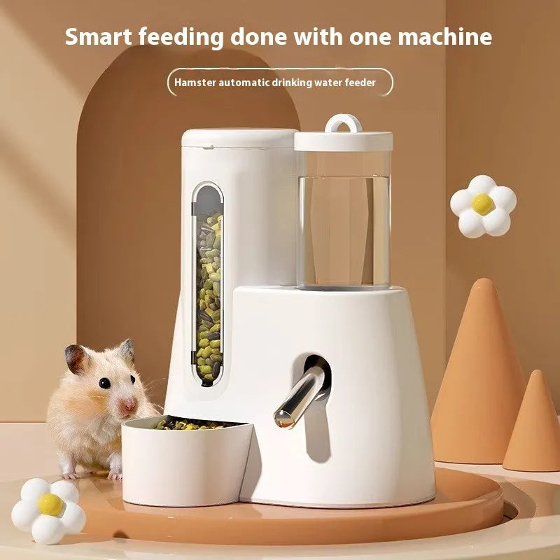 White hamster automatic drinking water feeder with food basin for cage mounting