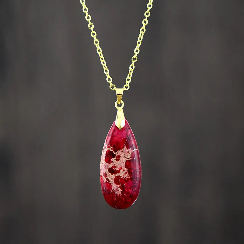 Emperor Stone Water Drop jade pendant necklace with 18K gold plating in drop-shaped modelling