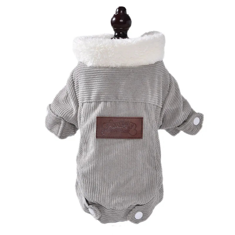 Lambswool grey dog vest with fleece padding for autumn and winter warmth