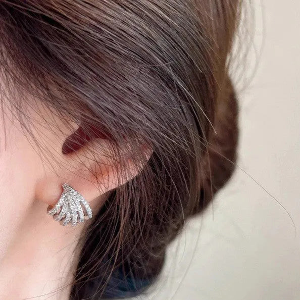 Geometric line design earrings with platinum finish and zircon material for women