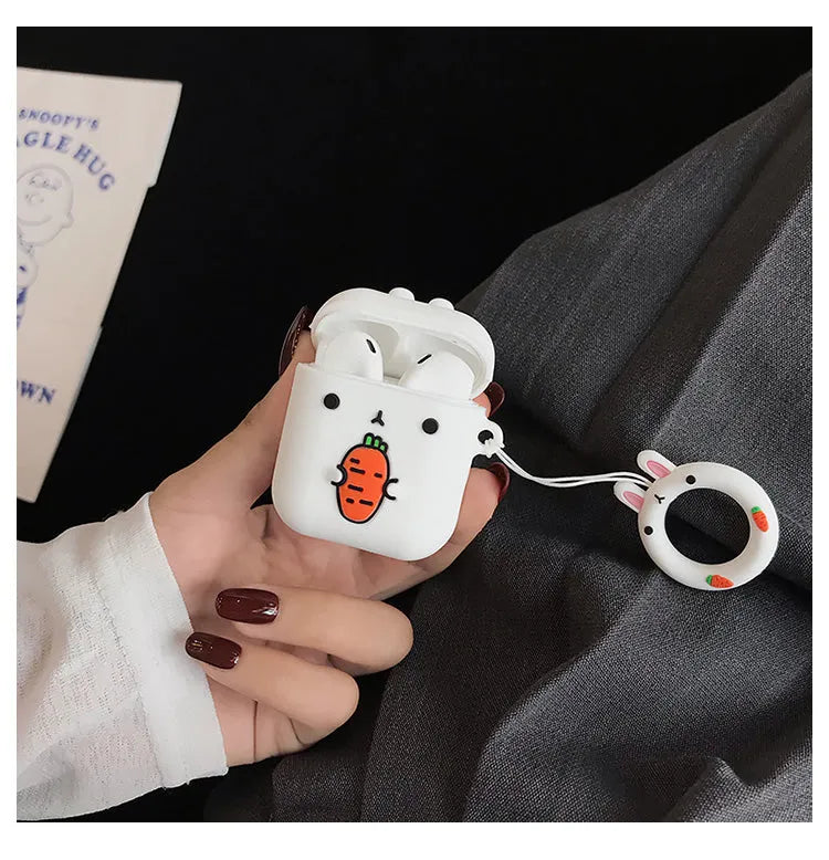 Cartoon earphone box with cute animal cover in brown, green, pink, or white colour options