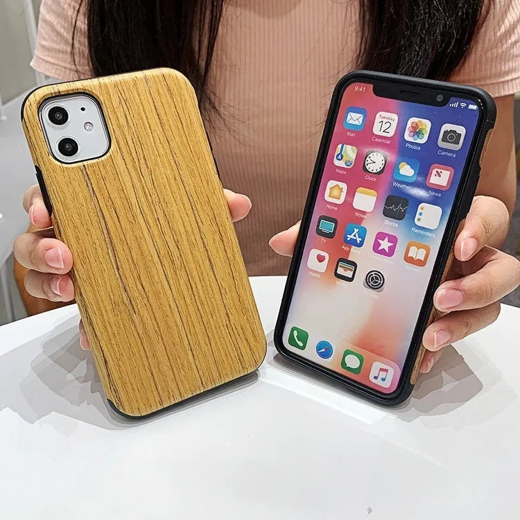 Slim 0.8mm wood phone case in rosewood colour for iPhone showing natural grain texture