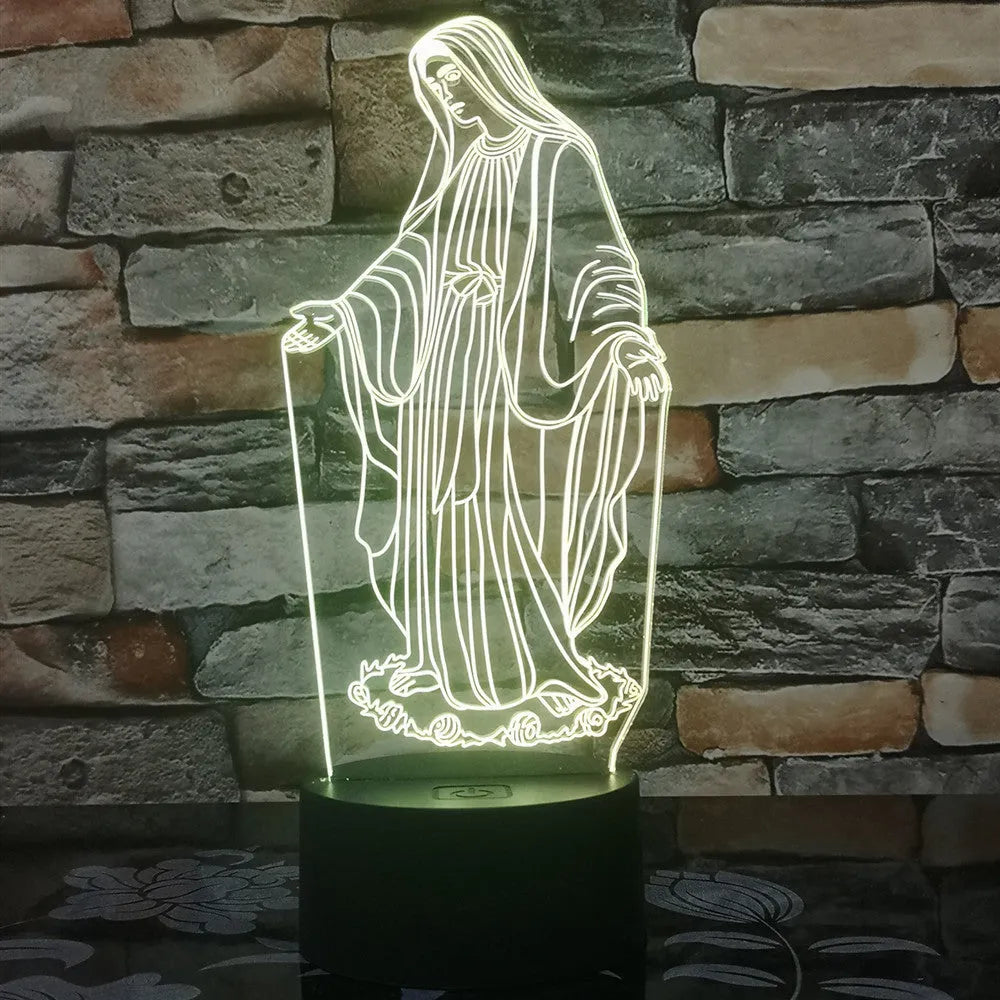 3D LED night light with colourful changing light and laser-engraved acrylic plate on an ABS base.