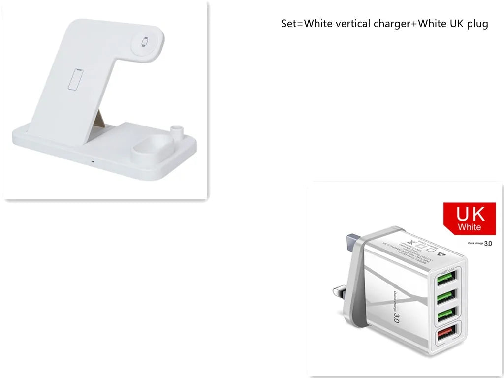 4-in-1 wireless charging station with adjustable magnetic plate, charging phone, Apple Watch, AirPods, and Apple Pencil