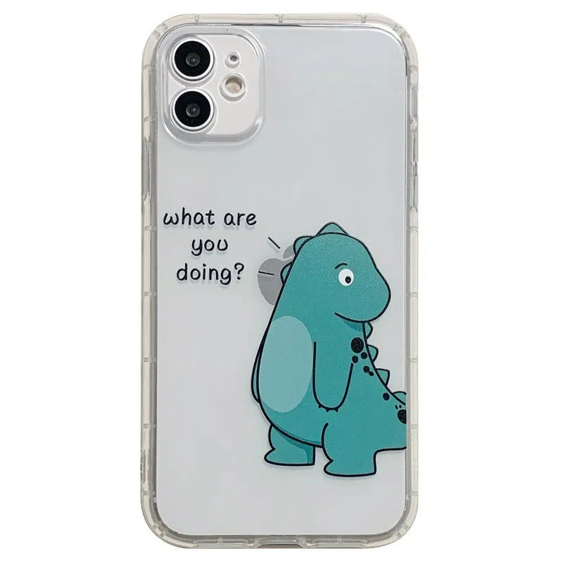 Transparent airbag anti-fall iPhone case with dinosaur design for iPhone 7 to 14 series