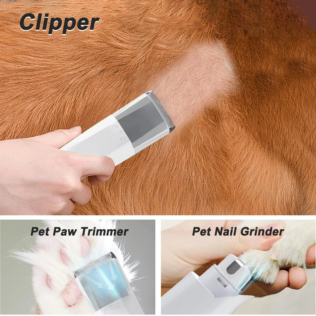 White 7-in-1 vacuum trimming pet grooming device with lady shaver attachment for dogs