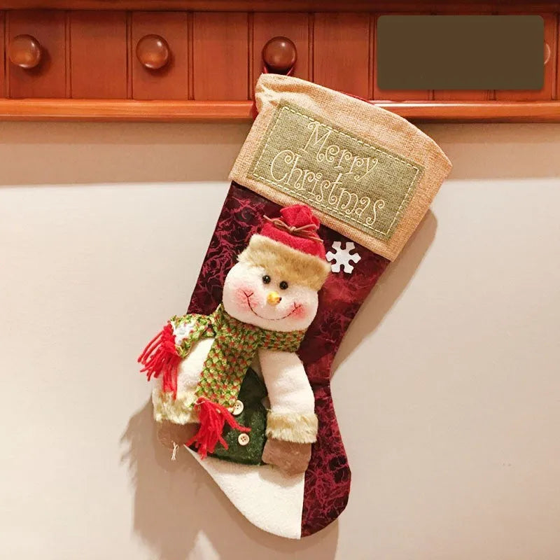 Handmade Christmas stocking decoration with 3D appliqué design on cloth fabric with hanging loop