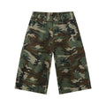 Cotton men's camouflage jeans with wide leg loose fit, cropped length, side stitching, and large pockets