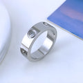 Titanium steel couple ring with six rhinestones, unisex sizes 5-11, gold rose gold or silver, 4mm 5mm 6mm band