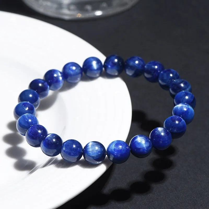 Blue crystal bracelet with geometric beads and Ruyi design element in multiple size options from 5mm to 12mm