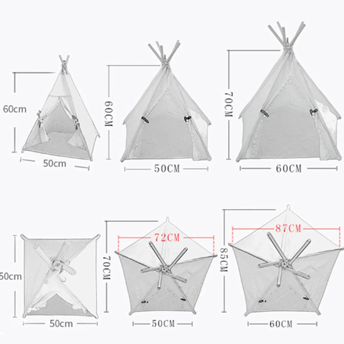 White striped pet teepee tent with removable cushion for small dogs and cats indoors