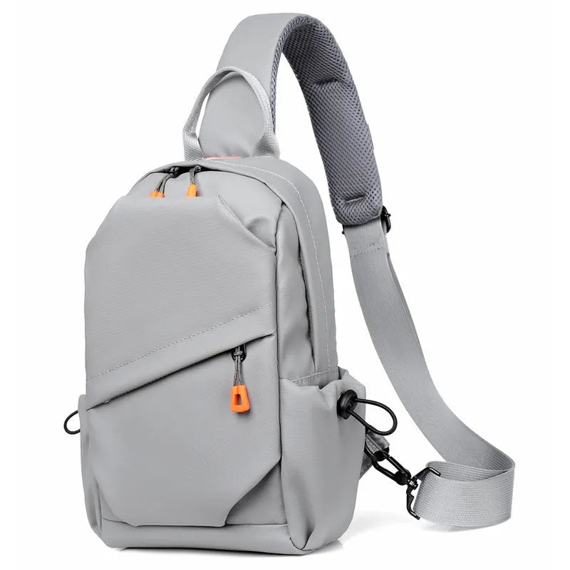 Black mens crossbody bag with adjustable strap showing waterproof polyester material