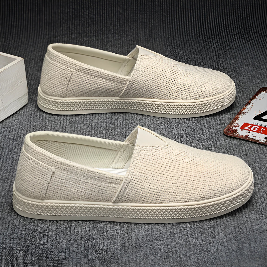 Men's casual canvas cloth shoes with round toe and PVC sole in beige, black and gray colour options