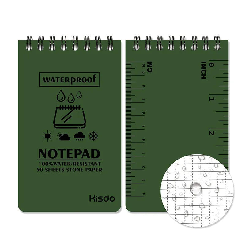 Spiral-bound waterproof office notepad with stone paper pages and PP cover in camouflage colour