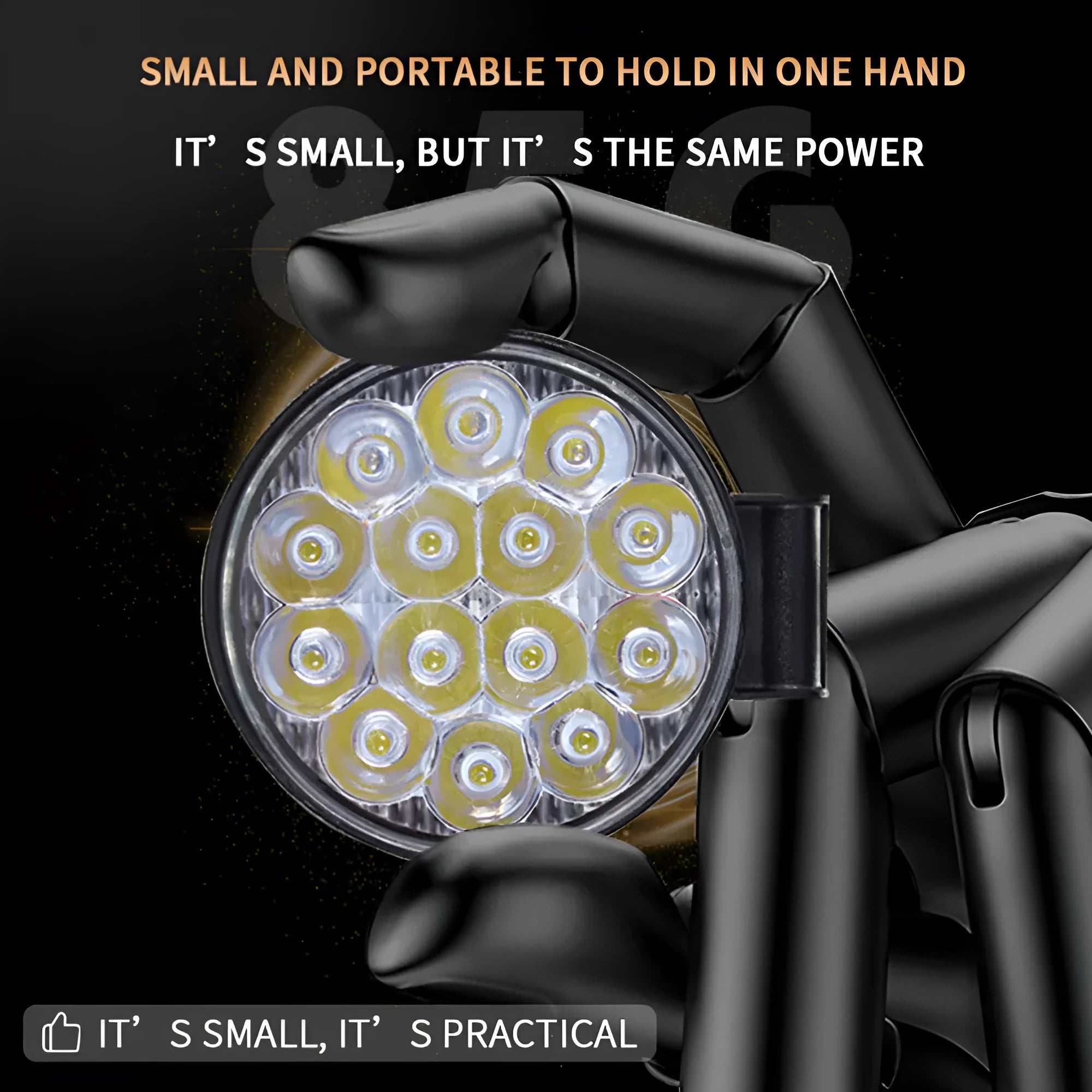 White mini round aluminium LED work light with IP67 rating for vehicle use.