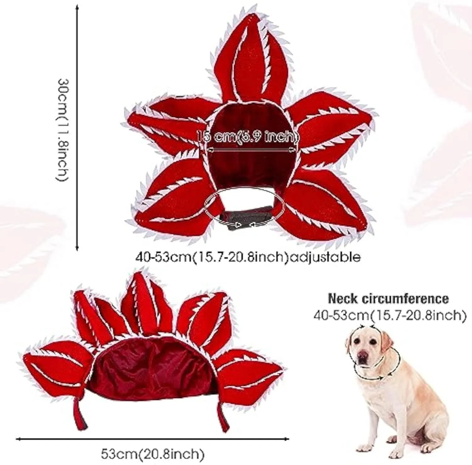 Dog wearing Halloween demon hat costume with headband and flower accessory
