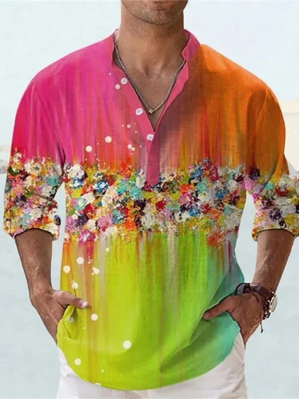 British style short sleeve shirt with 3D striped pattern in bamboo hemp fabric.