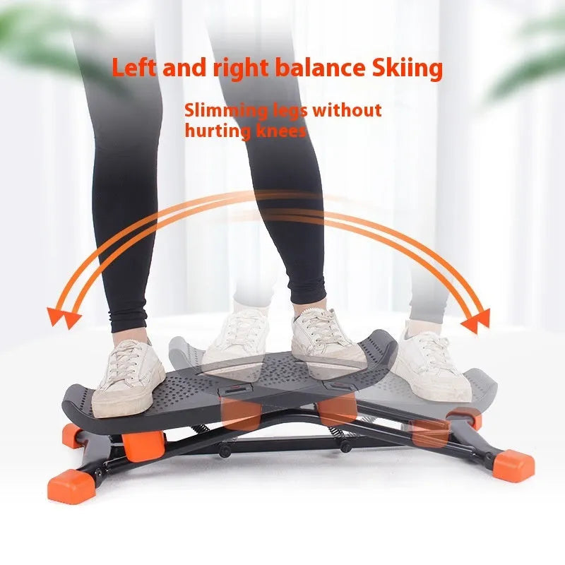Black JS101A mini fitness skiing machine with elastic hand straps, compact home exercise equipment