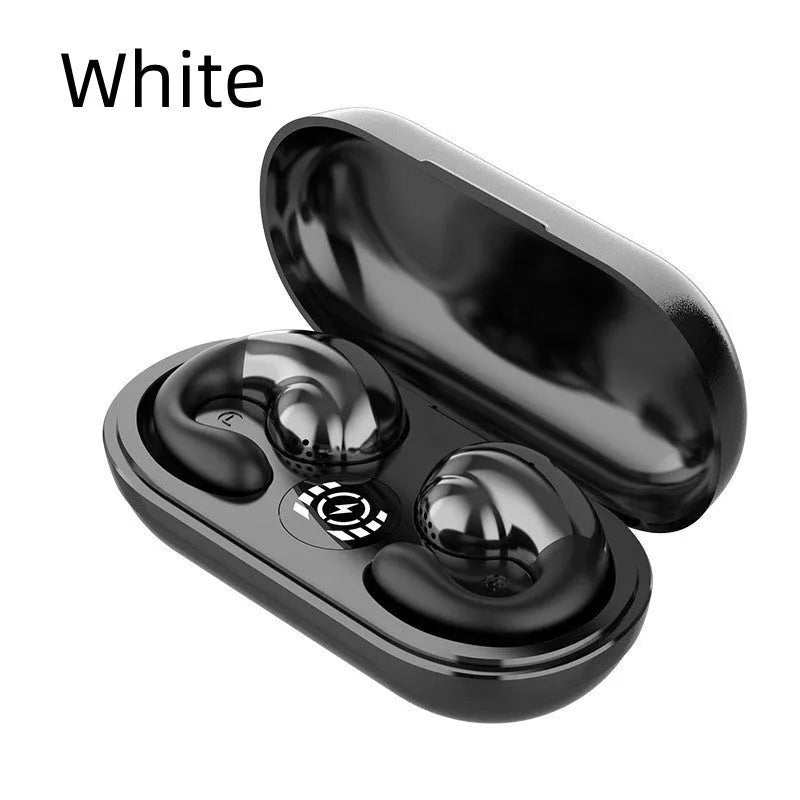 Wireless Bluetooth sports headphones with ear clip design in multiple colours showing digital display screen