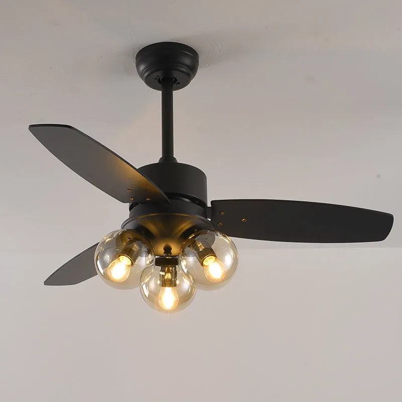 42 inch glass ceiling fan light with wood blades in black, brown or white for living room, bedroom or dining room