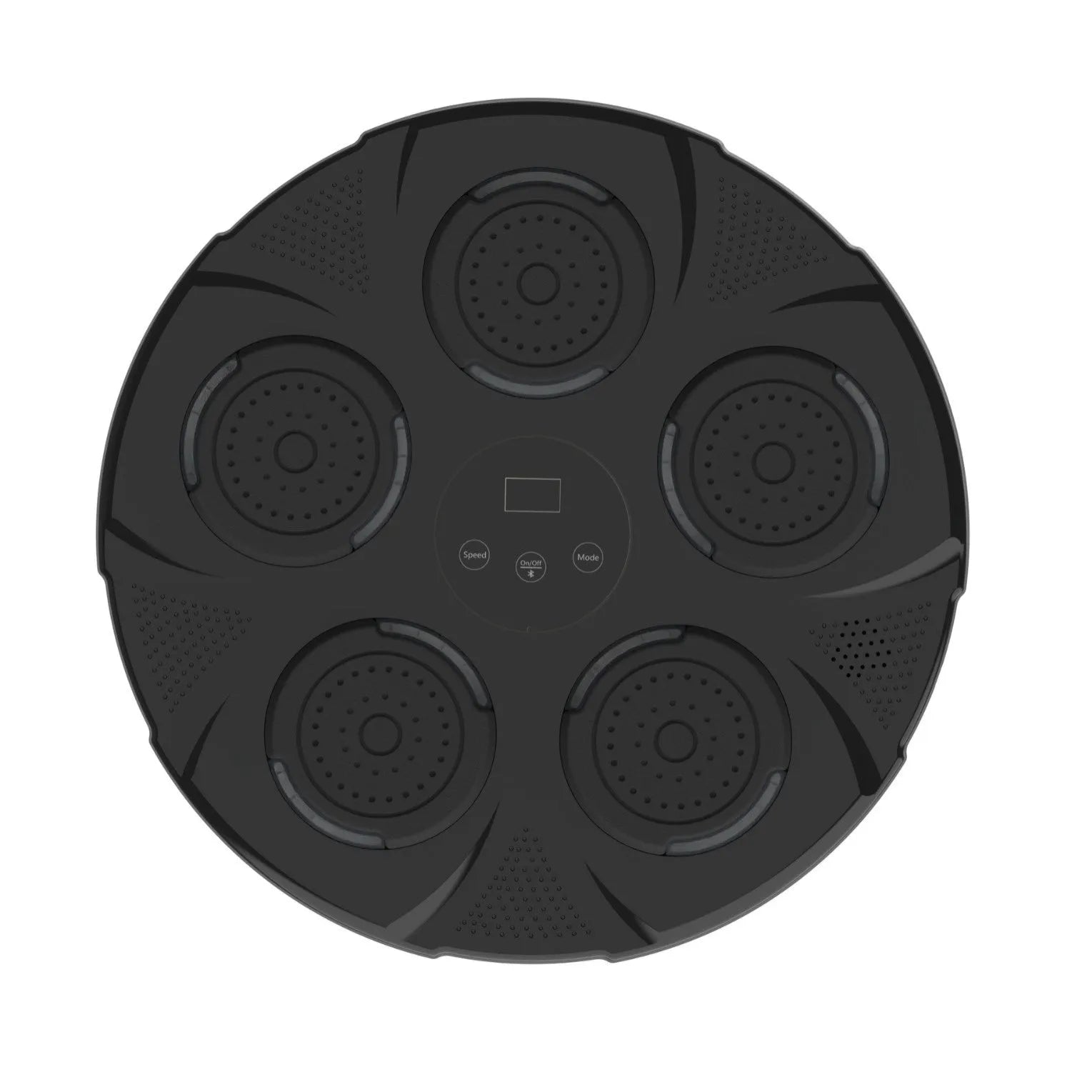 Black wall-mounted smart boxing trainer sandbag with striking target pads and integrated lighting.