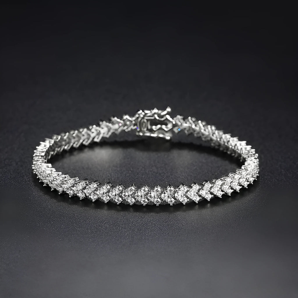 Silver plaid bracelet for women with high carbon diamond or moissanite, sizes 14cm to 23cm