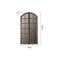 Terrace distressed fake window wall mirror with wooden frame and glass panel in log colour