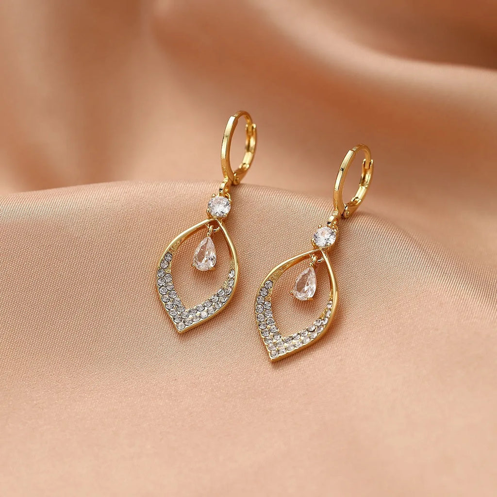 Teardrop zircon tassel earrings in copper with gold or silver colour-retaining ear buckles
