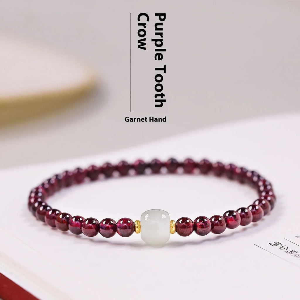 Natural garnet women's bracelet with U-shaped design in 4mm or 6mm polished beads