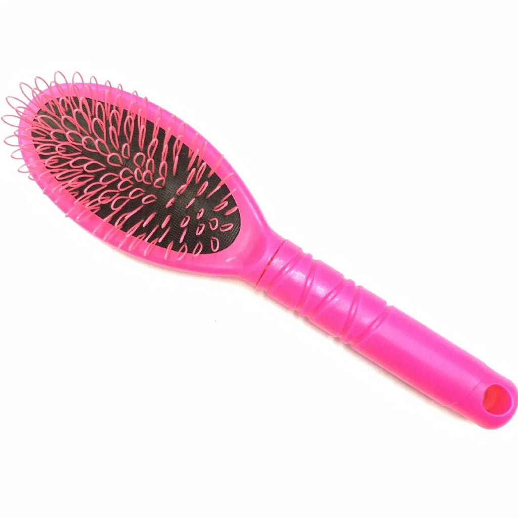 Black and pink ring tooth airbag comb for hair extensions on a white background